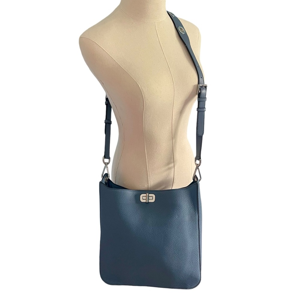 Michael Kors Sullivan Pebbled Leather Crossbody Messenger Bag Slate Blue 11" W - Picture 2 of 13